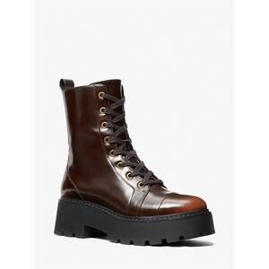 NEW MICHAEL KORS women's blake burnished leather combat boots in luggage